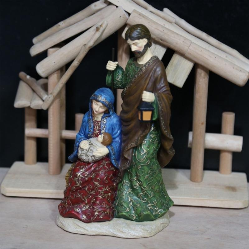 Vintage Holy Family Christmas Figurine Resins Nativity Scene Sculpture Holiday Tabletop Religious Decors Ornament Gift