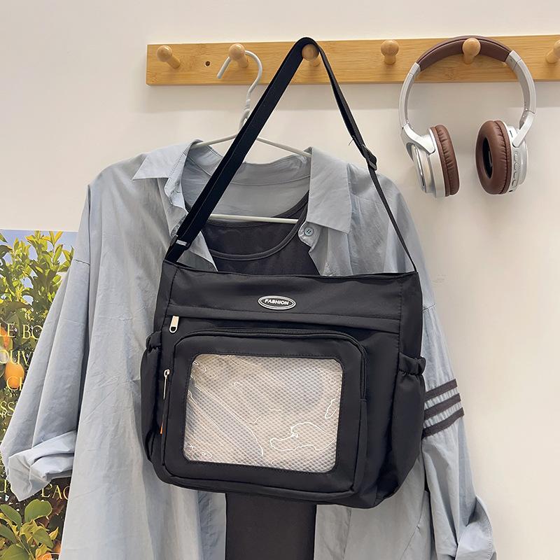 

Японская женская прозрачная сумка-мешок JK в стиле инс, повседневная, большой вместимости, универсальная, для студенток колледжа и девушек, сумка через плечо для занятий по макияжу, сумка-тоут чёрный