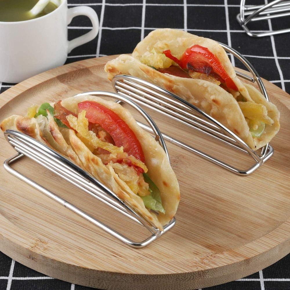 

Wave Shaped Convenient Stainless Steel Taco Holder Taco Shell Stand Tray Plate Kitchen Tools 1 grid