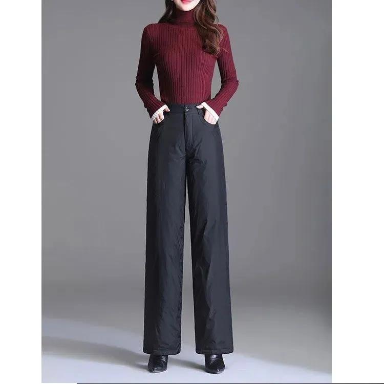 

Женские зимние брюки с высокой талией из хлопка, широкие брюки, повседневные, утолщенные, пушистые, мешковатые, зимние, теплые, ветрозащитные, прямые XXXL