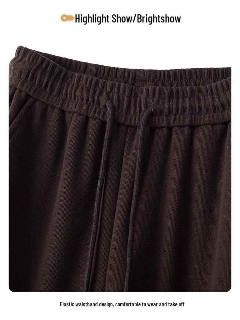 Women's Khaki Woolen Wide Leg Pants - Autumn/Winter 2024 Slimming Fleece-Lined Drapey Pants