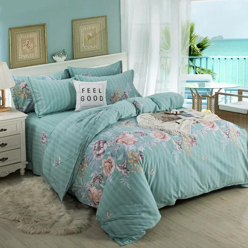 Luxury King Queen Size Bed Duvet Coat Sheet Quilt Cover Set Thickened Pure Cotton Brushed Bedding Four-piece Set