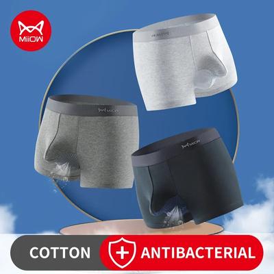 MiiOW 3Pcs Sexy Bio-Baumwolle Boxershorts Unterhosen Weiche Baumwolle Badehose Mann Unterwäsche Boxer Männer Freegun Atmungsaktive Mesh Höschen