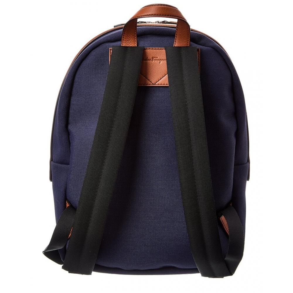 Salvatore Ferragamo Ferragamo Canvas   Leather Backpack Blue