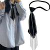 Student Pre Tied Neck Ties Preepy Look Pin Rhinestones Fringe Dark Tie Cravat Vintage Neck Wear Accessories