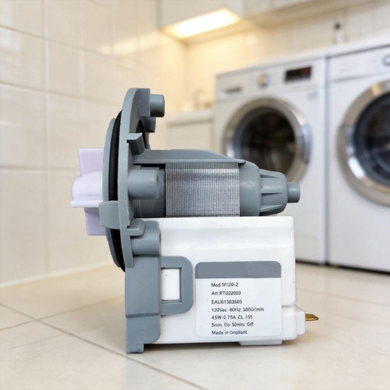 Washing Machine Pump Assembly for Replacement Work, Aftermarket ABS Replacement Part with White Housing, Integrated Mounting Flange and Tabs