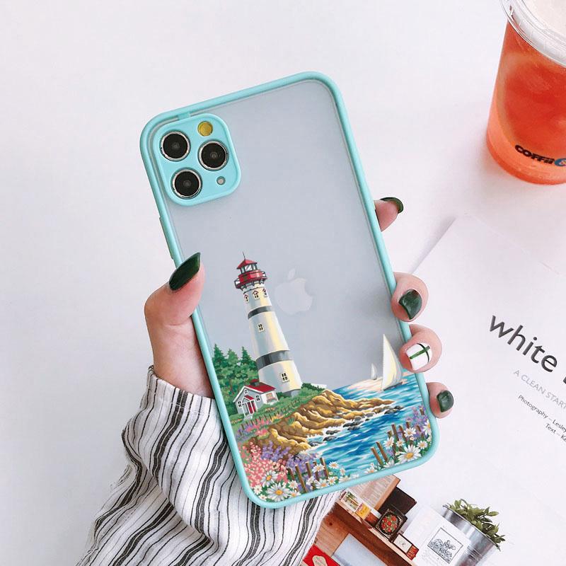 Hand Painted Lighthouse Bird Seagull Phone Case for iphone 17 16 14 11 12 13 15 Pro Max 16 15 14 Plus X XS XR Hard back Covers