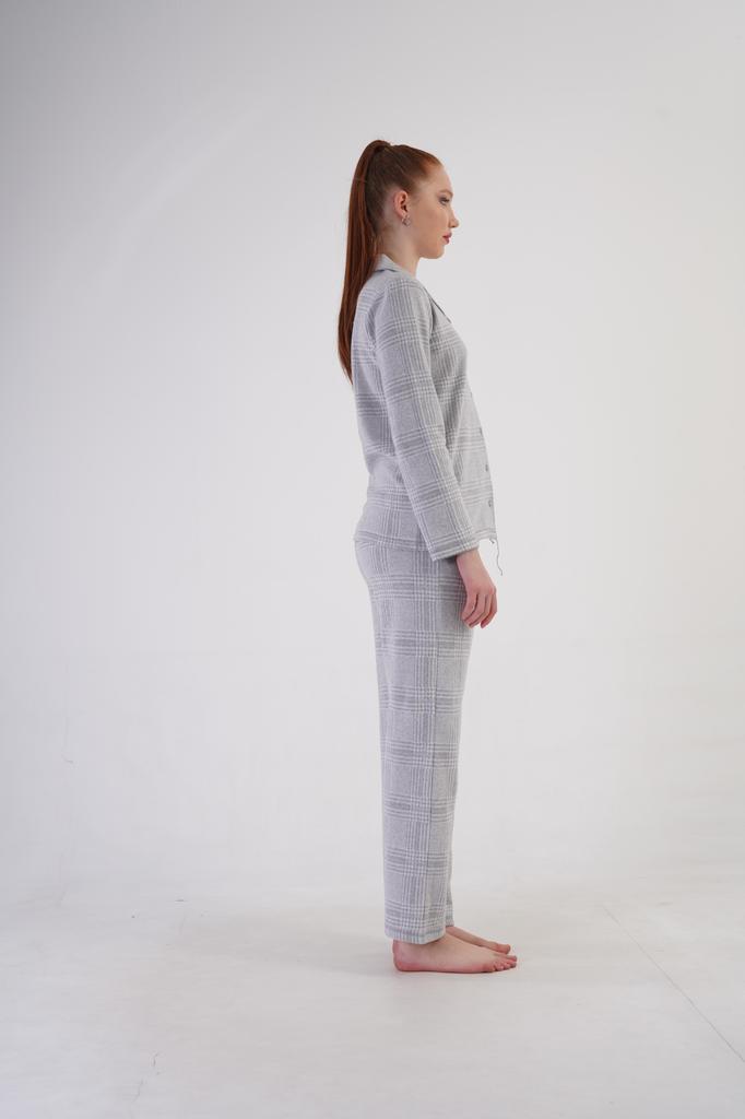 Women's Interlock Pajama Long Pants Collar XXL Vienetta Button-up