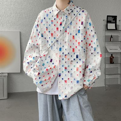 Perforated Design, Long Sleeved Shirt, Loose Casual Shirt for Teenagers and Students