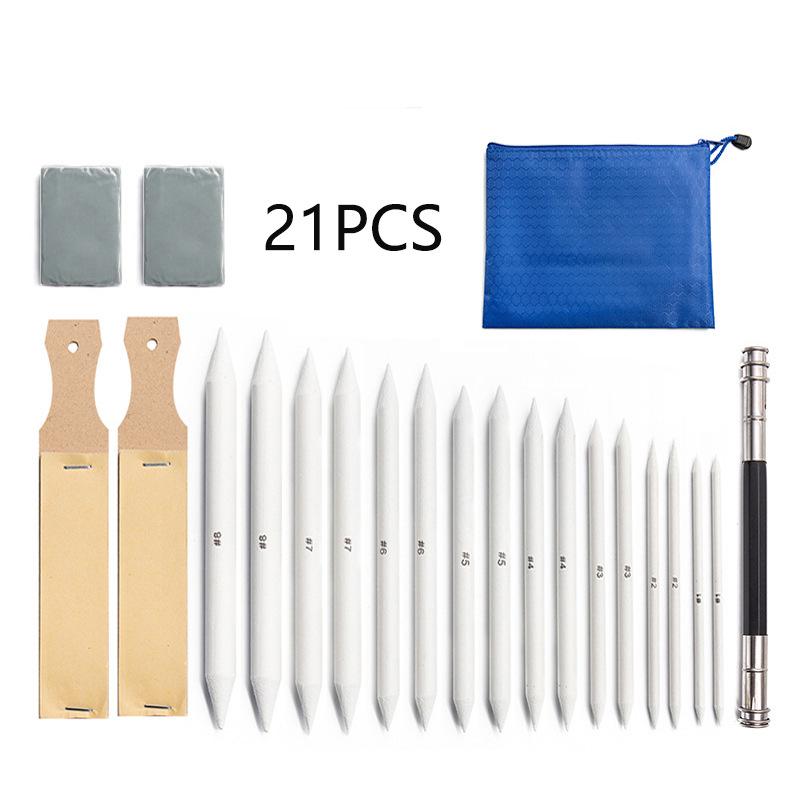 24-Piece Sketching Toolkit: Carbon Sticks, Highlight Paper, Erasers, Frosted Board, and Eternal Pencil