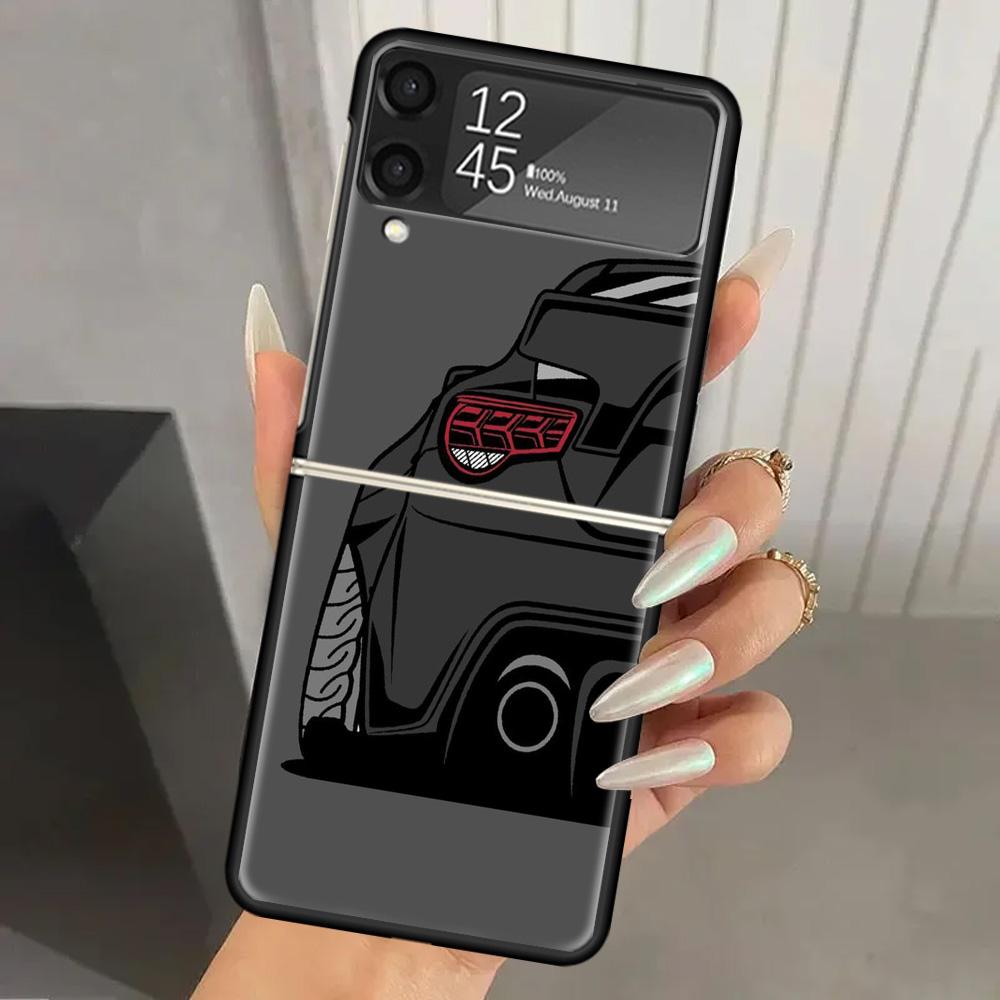 Japan JDM Sports Cars Comic Hard PC Phone Case For Samsung Galaxy Z Flip 7 6 5 4 3 Black ZFlip7 ZFlip6 Flip5 Flip4 Flip3 5G Prin