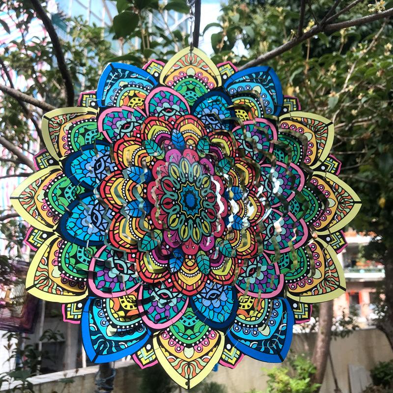 12 Inch Foldable Rotating Wind Chime 3D Color Wind Chime Mandala Wall Hanging Decor Outdoor Garden Pendant Creative Gift for Kid