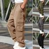 Herren Frühlings-Herbst Cargo-Hosen mit Mehreren Taschen Elastische Taille Gerades Bein Jogginghosen Dehnbar Hosen Unifarbener Lockerer Streetstyle