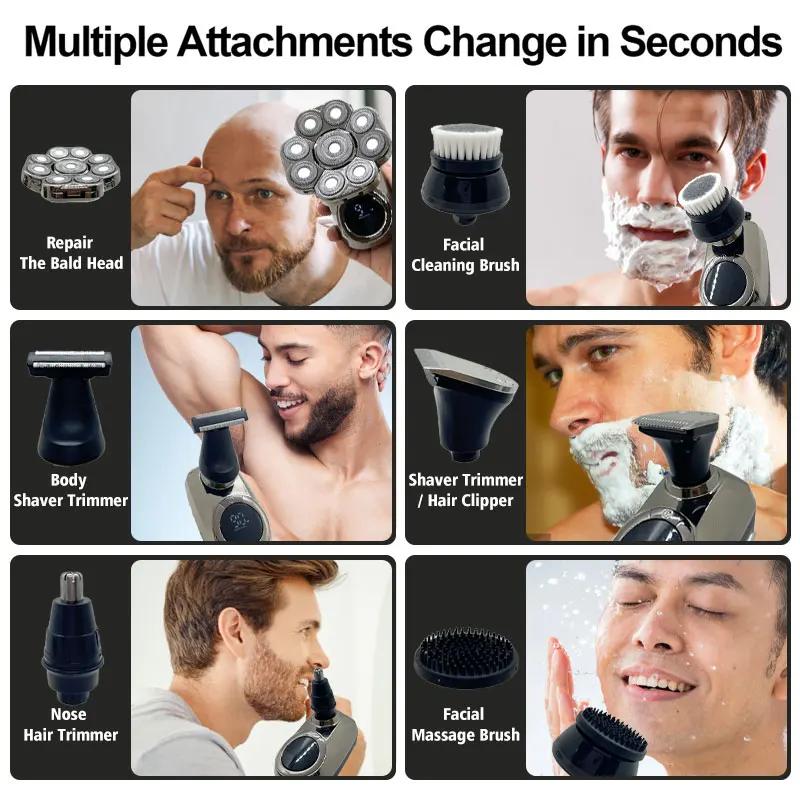 9 Blades Multi Grooming Kit Digital Display Electric Shaver Hair Trimmer Beard Razor Wet Dry Men Facial Shaving Machine