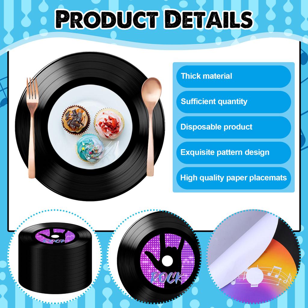 90 Pcs 13 Inch 1950'S Rock And Roll Vinyl Record Paper Placemat Round Disposable Music Coasters For Drinks Classic Vintage Party