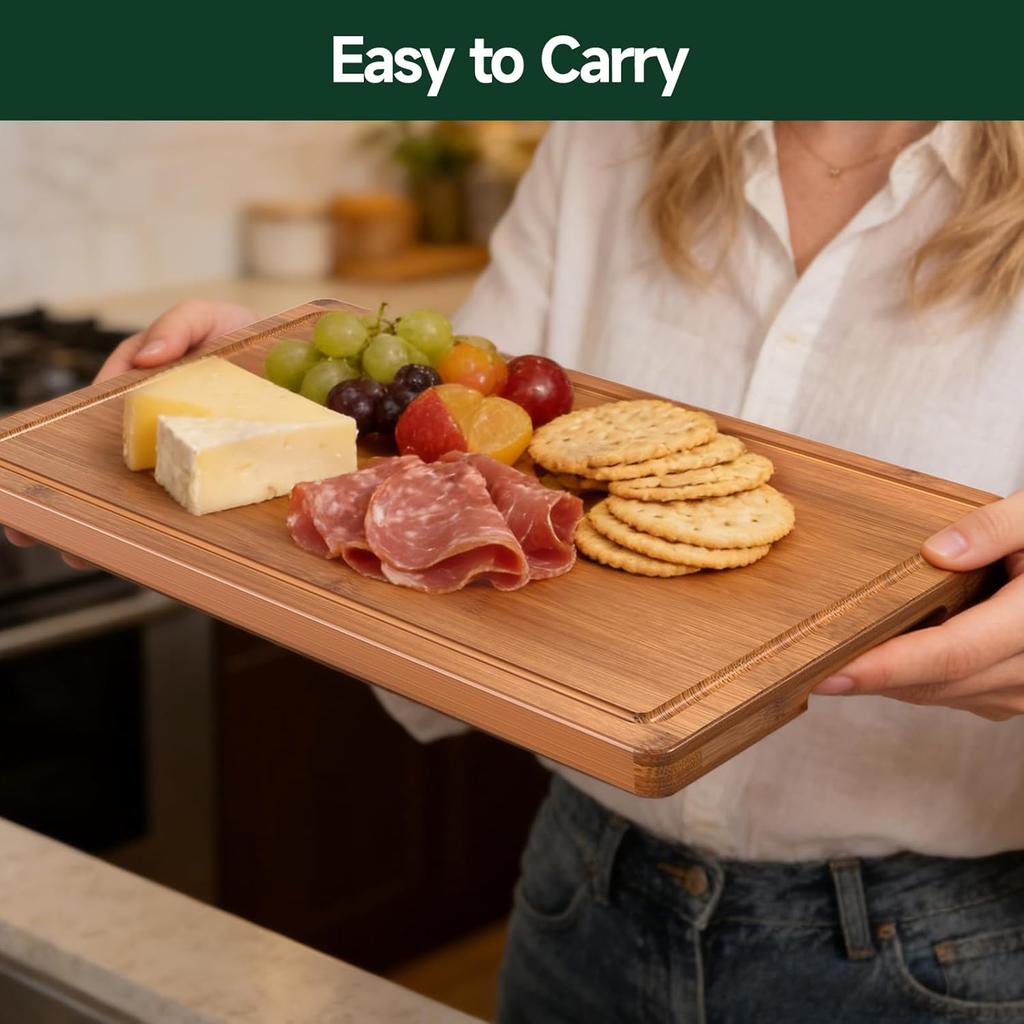 3-Piece Set Bamboo Cutting Board for Kitchen - Crack-Resistant Wood Chopping Boards with Deep Juice Grooves, Pre-Oiled Butcher Block for Meat,
