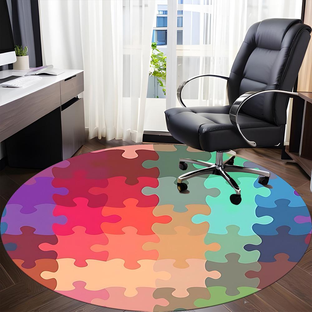 1pc Puzzle Pieces Chair Carpet for Office, Round Non-Slip Durable Large Size Office Carpet, Suitable for Office, Beautiful Decoration