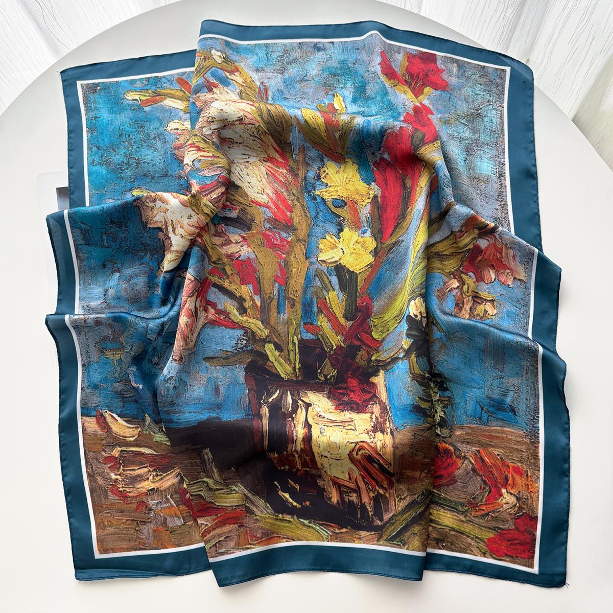 

Stylish Imitation Silk Square Scarf For Women Floral Printed Bandanas Hairband Luxury Hijab Neckerchief Elegant Shawl Wraps