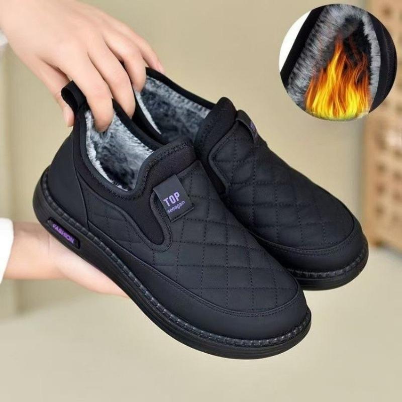 Fleece Warm Shoes, Waterproof Cotton Shoes with Leather Surface, New Casual Cotton Shoes for Women