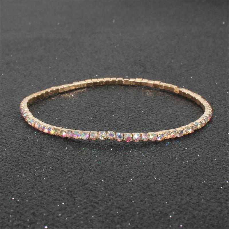 9 Pieces Multicolor Zirconia Elastic Bracelet Set Fashionable Stretch Rhinestones Handchain Jewelry for Women Girls
