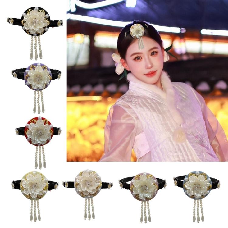Flower Pearls Korean Hair Hoop Traditional Headband for Stage Shows and Ethnic Festivals Handmade Hair Accessories