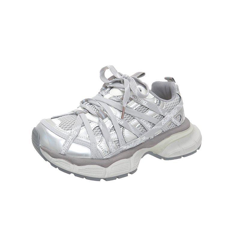 

[Fanfuna] Платформенные кроссовки для папы женские 2025 новая осень повседневные спортивные кроссовки сетчатые дышащие для бега женские кроссовки 40 серебряный