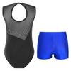 Girls Sparkle Rhinestone Sleeveless Color Block Leotard V Front Waistband Shorts Gymnastics Outfit