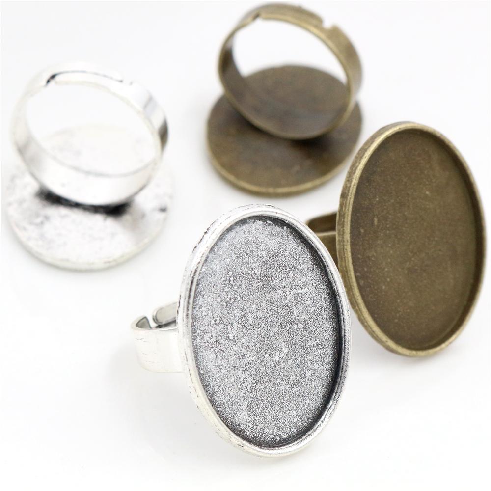 18x25mm 5pcs Antique Bronze and Antique Silver Plated Brass Oval Adjustable Ring Settings Blank/Base,Fit 18x25mm Glass Cabochons