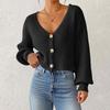 Women's Solid Color Button-Up Cardigan Deep V-Neck Short Loose-Fitting Jacket Casual Top
