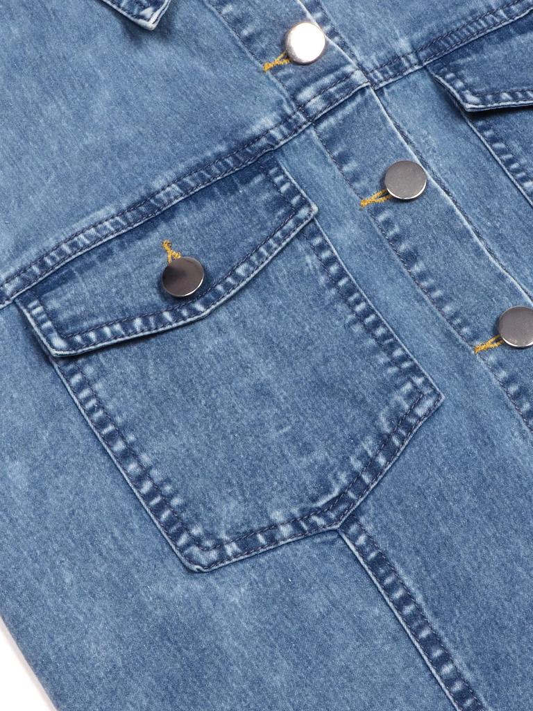 Women's Sleeveless A-Line Denim Dress with Lapel and Waist-Cinched Design