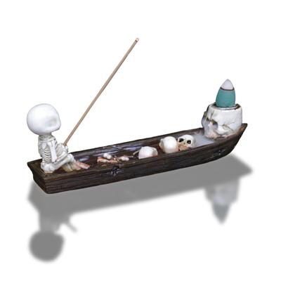 Gothic Falls Räuchergefäßhalter, Aromatherapie-Set, Skelett-Stabständer mit 10 Refluxkegeln, Räuchergefäß in Totenkopf-Boot-Form