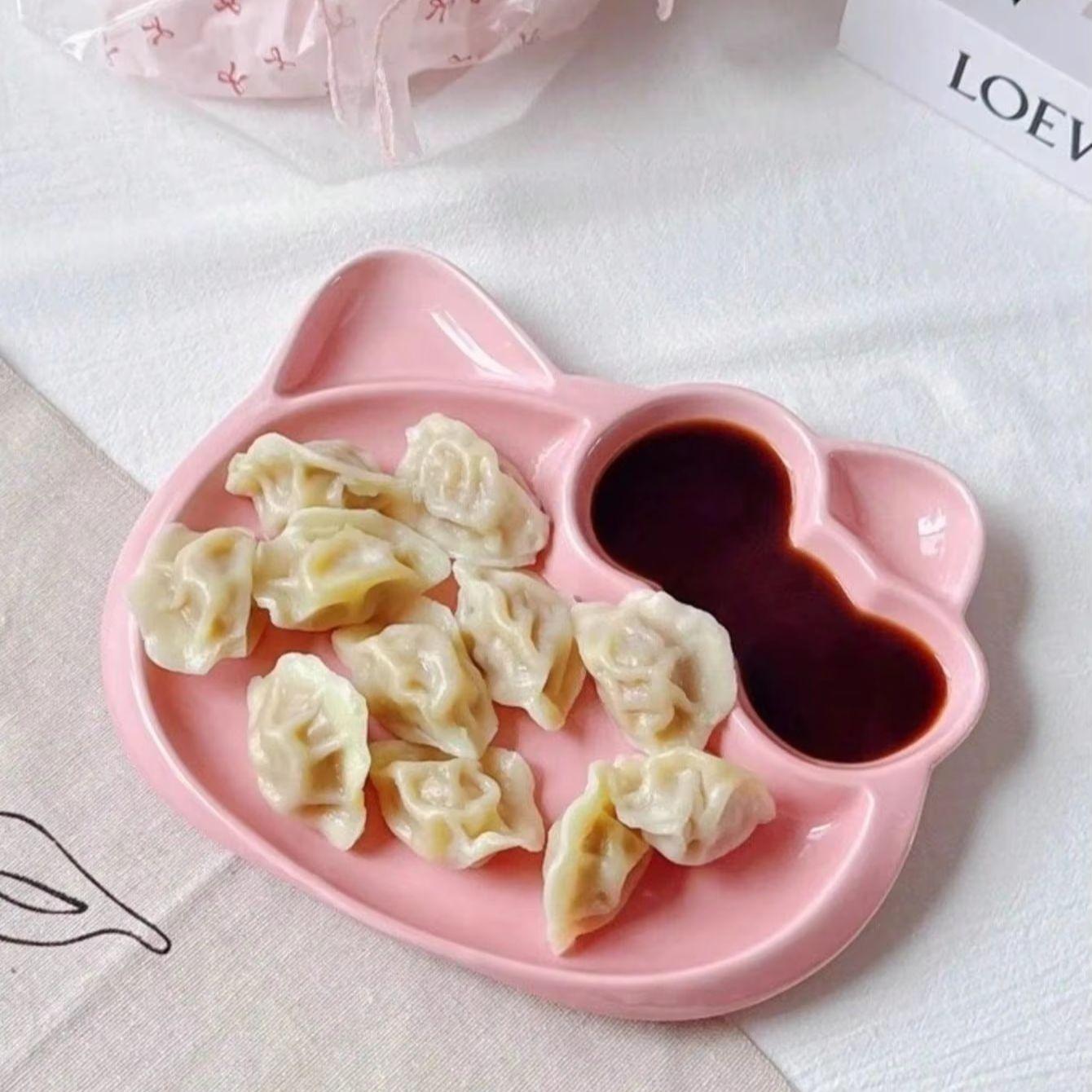 1pc cat Cute cartoon cat ceramic creative divided tableware, high-value breakfast fruit salad, irregular plate.