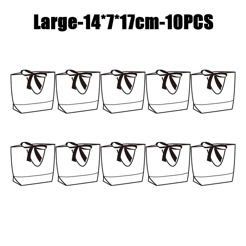 50pcs Ribbon Bow White Paper Tote Gift Bags with Handles Shopping Party Wedding Party Birthday Retail Bags