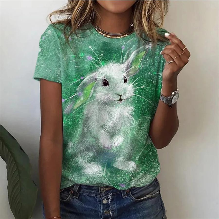 Dámská trička Funny 3D Kawaii Cat Print Trička Módní O-výstřih Krátký rukáv Top Oversized Dámské Y2k Oblečení Roztomilé oblečení