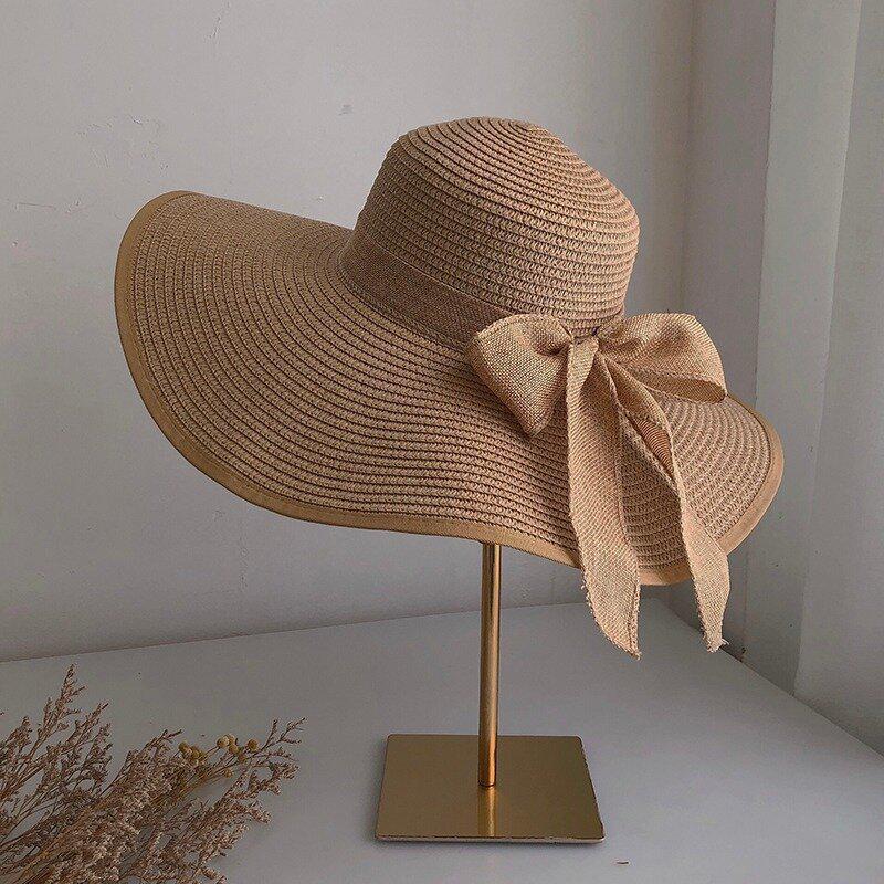 Women's Extra Large Wide Brim Straw Sun Hat with Bowknot - Summer Seaside UV Protection