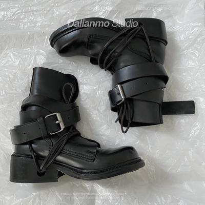 Women's Ankle Boots Newest 2024 Platform Buckle Strap Rivets Pearl Thick Sole Shoes Motorcycle Boots Punk Style