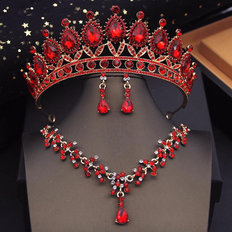 Luxury Purple Bridal Jewelry Sets for Women Choker Necklace Earrings With Crown Wedding Bride Set Costume Accessories