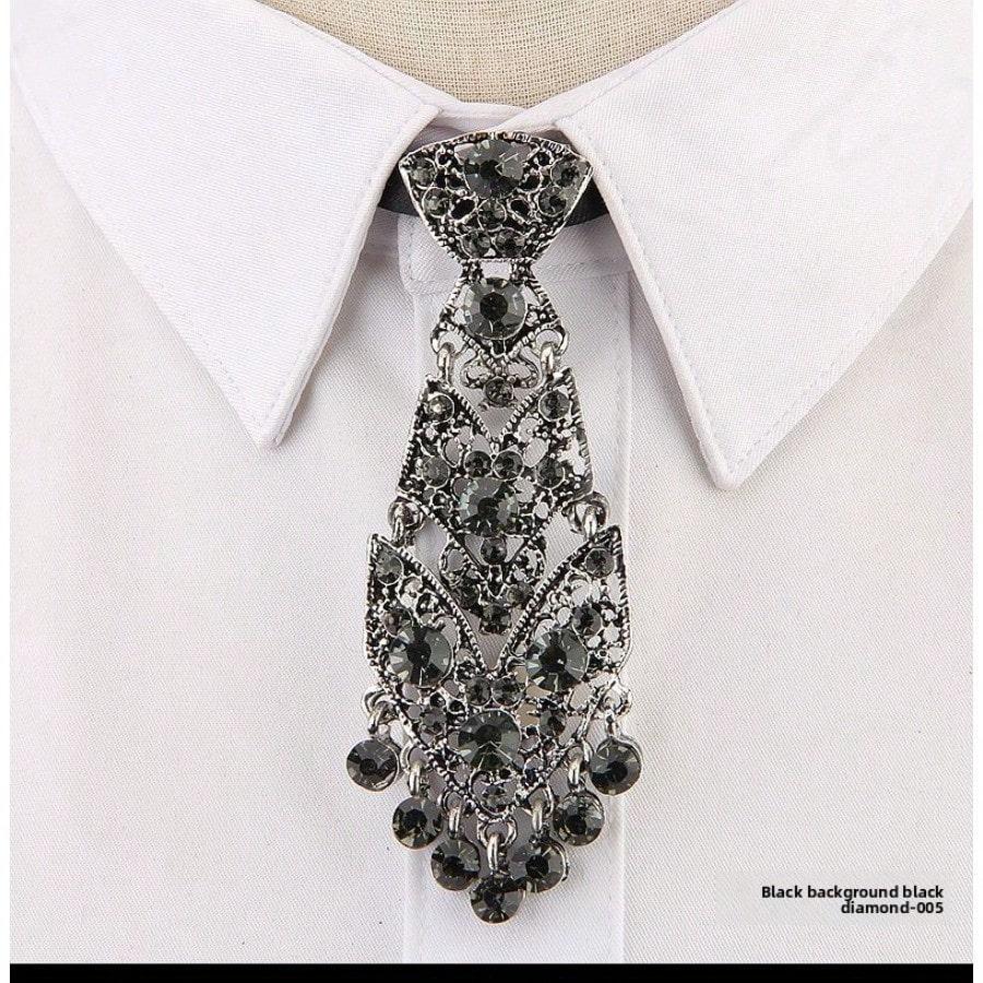 Fashion, Personality, Trendy, Unisex Korean Version of the Reception, Wedding Officiant, Metal Diamond-encrusted Small Tie