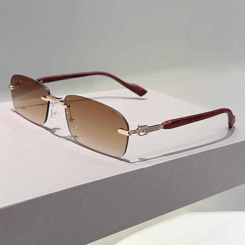 Rimless Rectangle Sunglasses Men New Vintage Gradient Casual Shades Women Trendy Brand Design Outdoor Sun Glasses