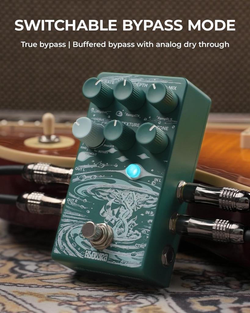 Klowra Sprout Modulation Guitar Pedal for Electric Guitar with CTRL Digital Guitar Pedal with 9 Analog True Tap and Presets Input, Effects Rotary,
