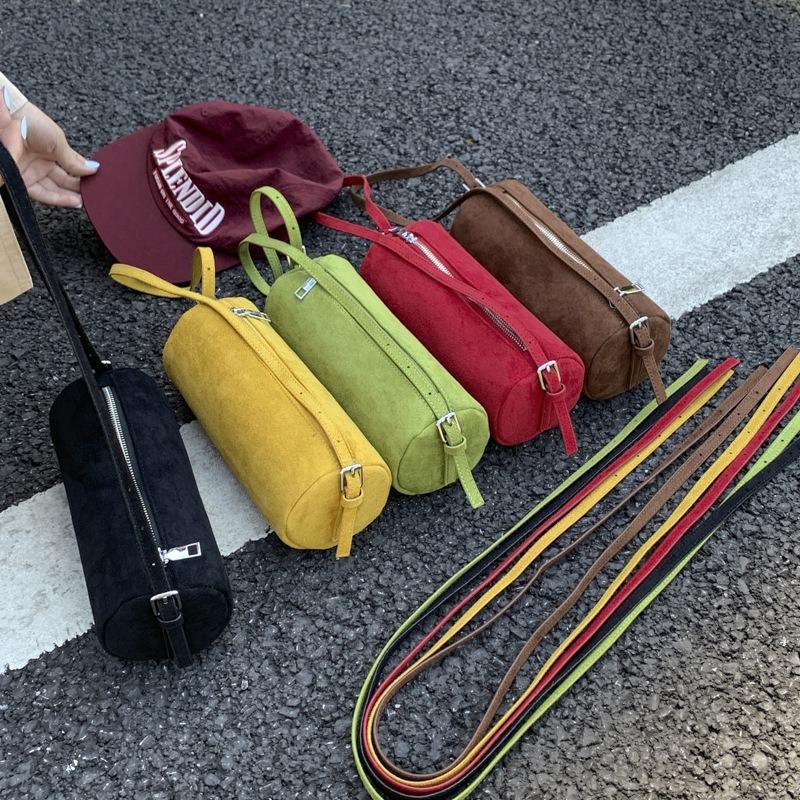 Suede Solid Color Bag Women's New Autumn and Winter Retro Versatile Messenger Bag Shoulder Portable Cylinder Bag