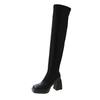 Thigh High Boots Women Over-the-knee High Heels Boots Platform Shoes Chunky Heels Moccasin Black Luxury Designer Elegant Trend