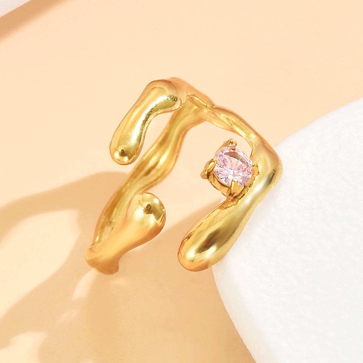 Geometric Rhinestone Stainless Steel Open Ring - Retro Punk Style for Women