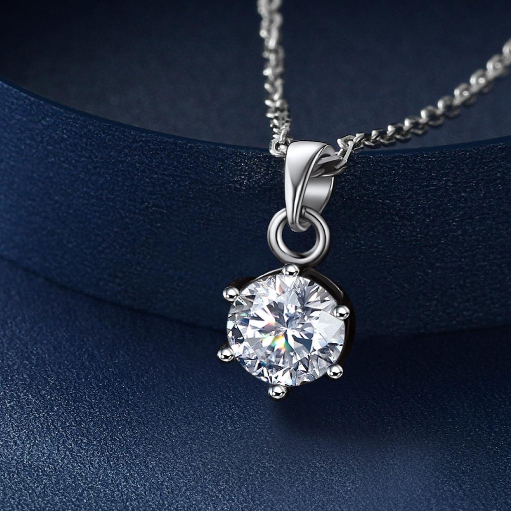MomentWish Moissanite Necklace for Women, 1 Carat Moissanite, Simple Silver 925 Pendant, Birthday or Anniversary Gift (40cm Long + 5cm Adjuster), Incl