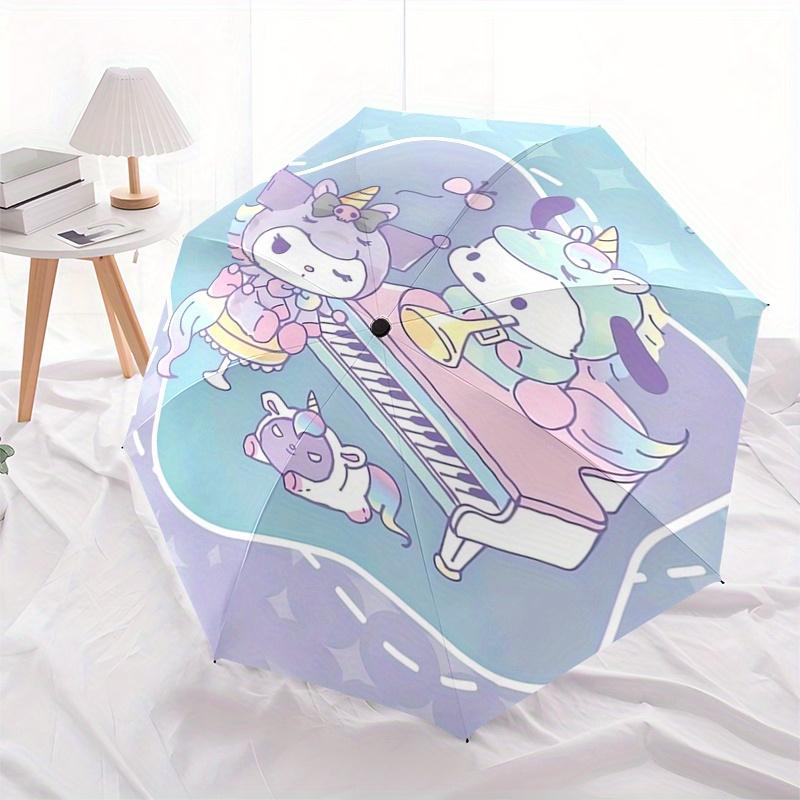 Unicorn,Sanrio Automatic Folding Umbrella Simple 8 Rib Design, Bright Cartoon Pattern, Durable Iron Frame, Suitable For Travel, Outdoor, Bea