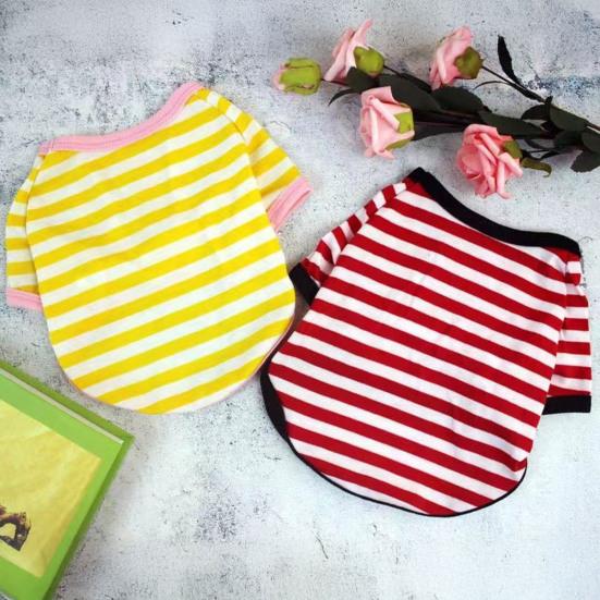 Dogs Striped T-Shirt Pet Round Neck Tee Shirt Short Sleeve Casual Pullover Puppy Apparel for Small Medium Dogs