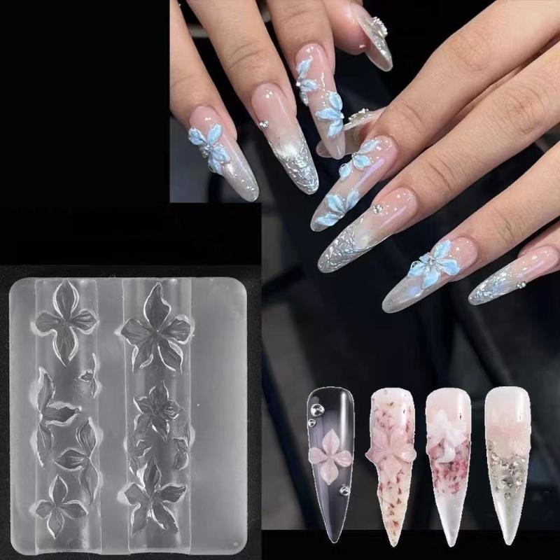 2/3Pcs 3D Hawaii Hibiscus Flowers Nail Art Mold Floral Petal Ballet Bows Design Resin Mold Nail Carving Template Diy Accessories