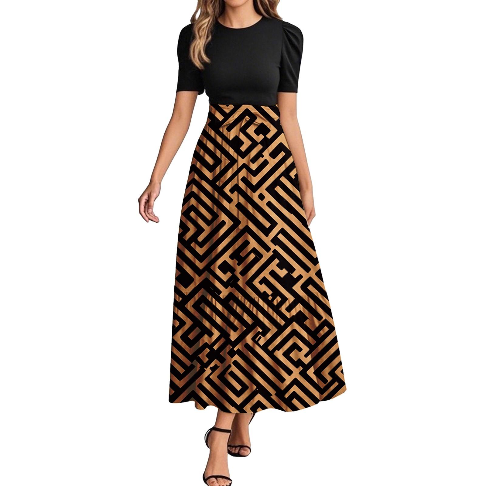 

Женское модное повседневное платье с коротким рукавом и круглым вырезом с цветочной вышивкой, элегантное, темпераментное XL хаки