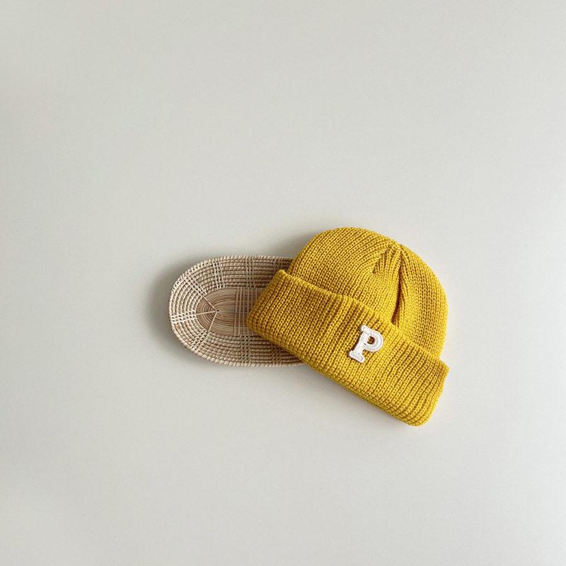 Korean Simple Letter P Logo Baby Knitted Wool Pullover Hat - Autumn & Winter Warm Melon Skin Baby Hat
