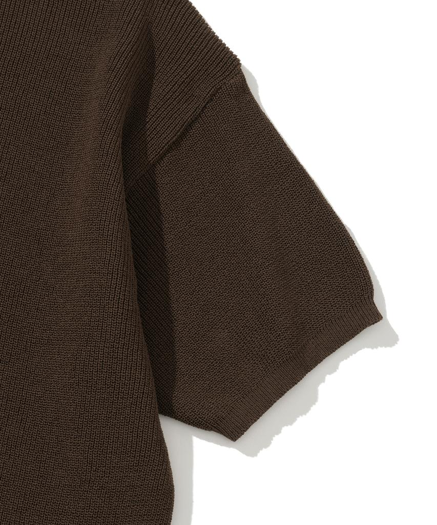 KNITTED Coolever Henley Neck Short Sleeve Knit Brown
